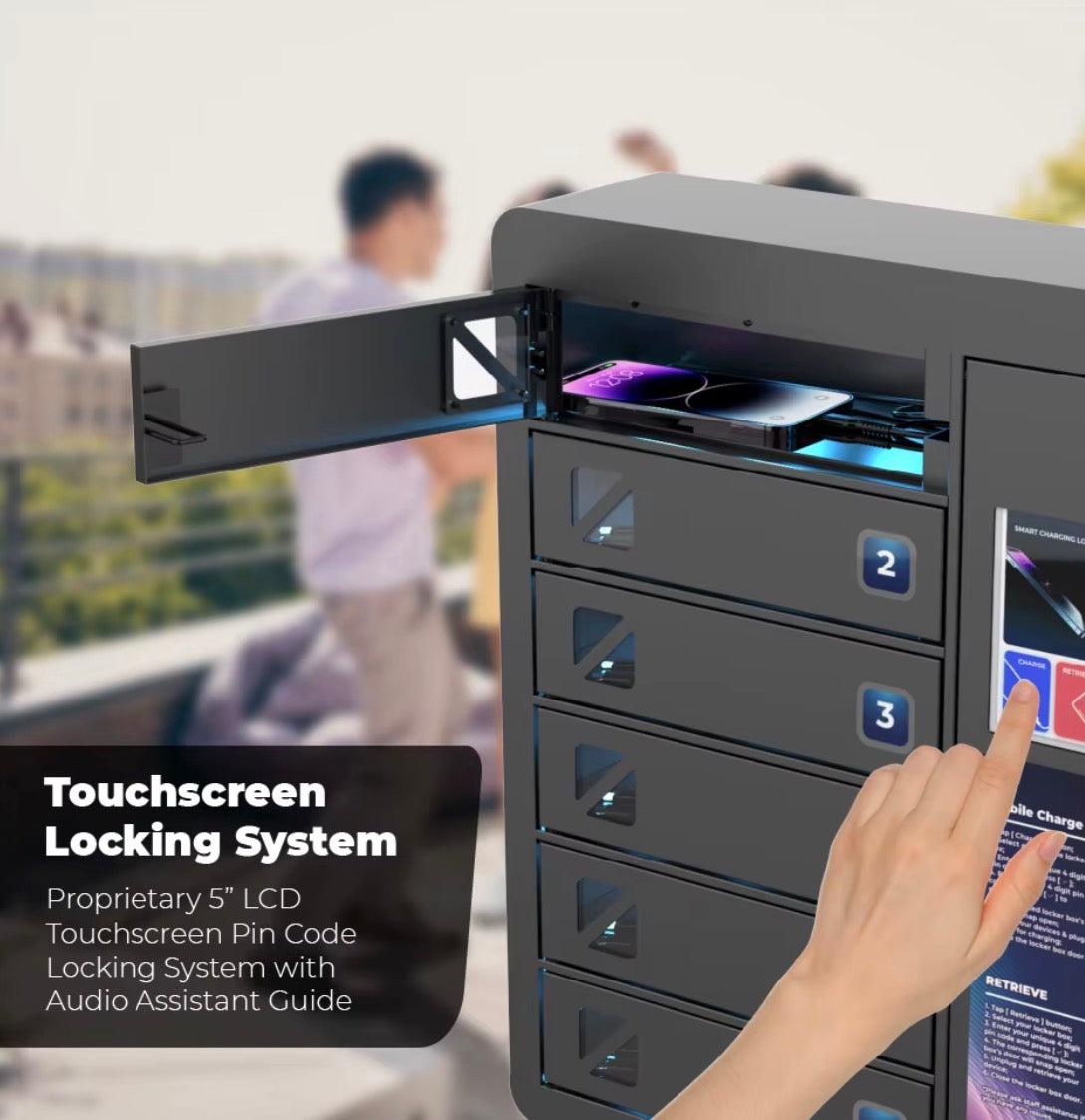 6 Bay Mobile Charging Locker with PD20W Super Fast Charging Speed and Security Keyless Touchscreen Operating System