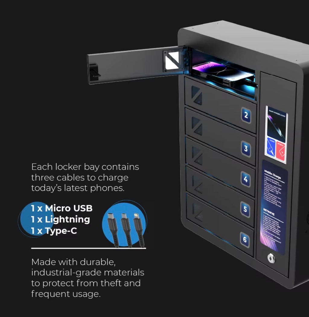 6 Bay Mobile Charging Locker with PD20W Super Fast Charging Speed and Security Keyless Touchscreen Operating System