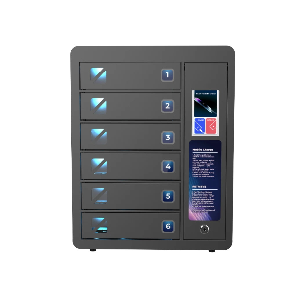 6 Bay Mobile Charging Locker with PD20W Super Fast Charging Speed and Security Keyless Touchscreen Operating System