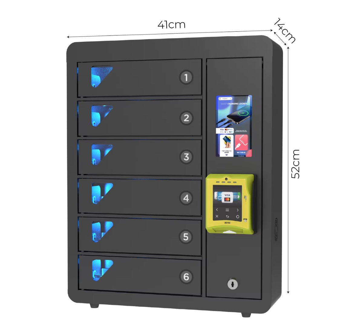 6 Bay Credit Card Operated Charging Locker JUN Wall-mounted Keyless Mobile Phone Charginng Cabinet for Cafe bar
Hotel